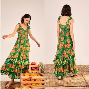 NWT | Farm Rio Pineapple Galore Smocked Waist Maxi Dress